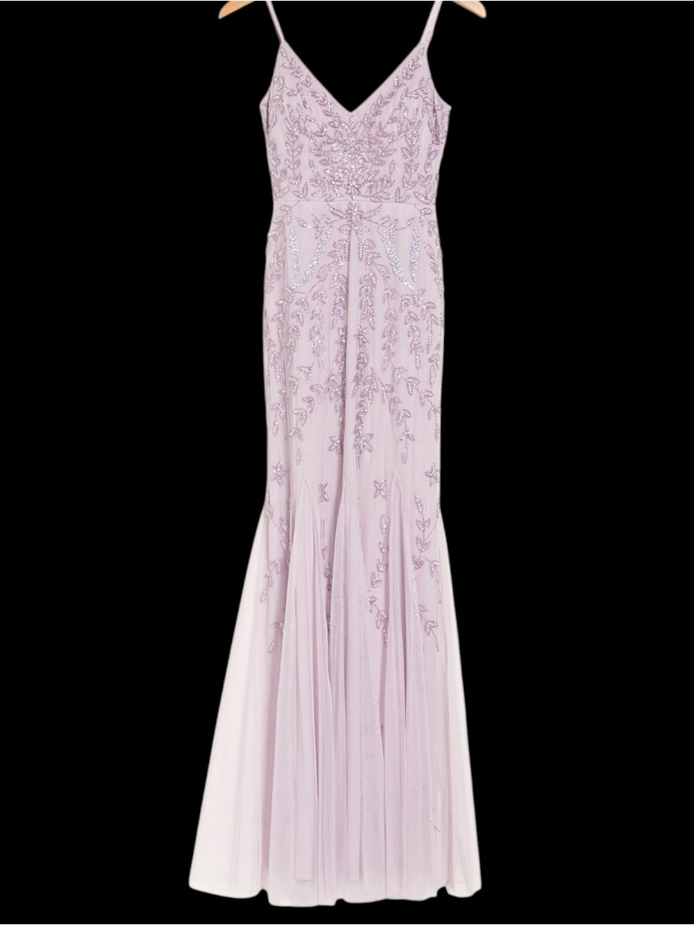 Marina Beaded V-Neck Gown Pale Lavender Sequins XL